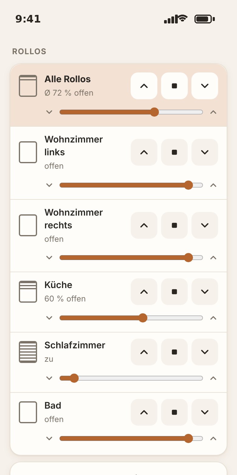 Rollos mit Schiebereglern und Alle-Steuerung